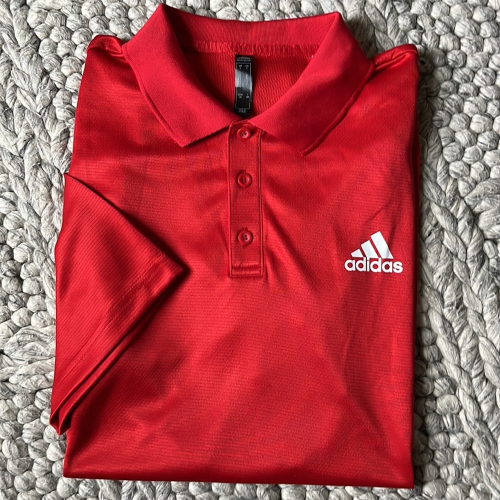 Adidas bright red athletic polo shirt